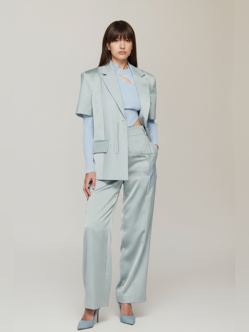 Feng Chen Wang Wool Steel Blue Suit S M luxury garden wedding guest black tie
